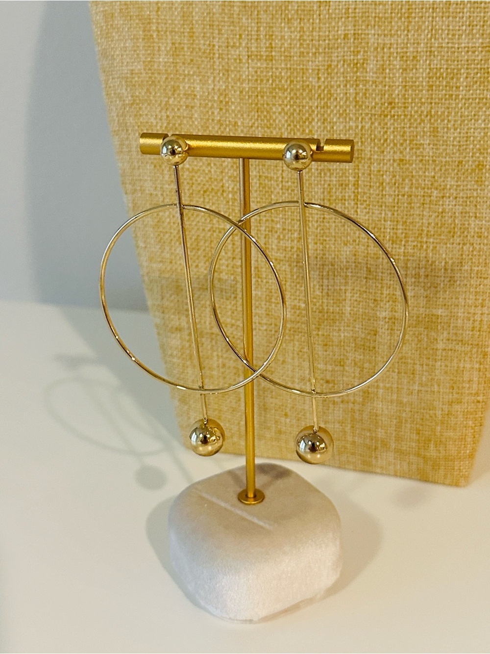 Fashion Jewelry Gold Hoop Drop Earrings with Ball Accent